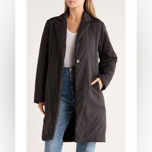 Bernardo Black Lightweight Longline Coat Size M Single Button Minimal Trenchcoat